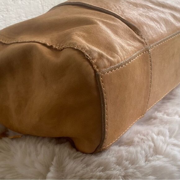 LUCKY BRAND Tan Y2K Chrome Cross Leather Hobo Bag with Embroidered Details - Picture 10 of 12